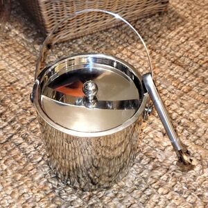 New Stainless steel Ice bucket w Tongs 7.25"H Wine Chill Cooler w handle *Gift!